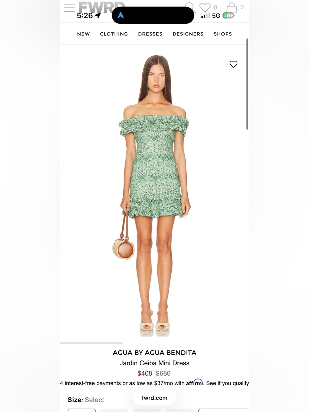 Agua by Agua Bendita Green Off-Shoulder Ruffled Mini Dress